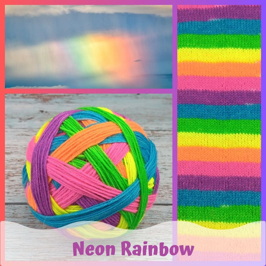 Neon Rainbow - Self-striping -  Chickadee Fingering/Sock - Ready to ship