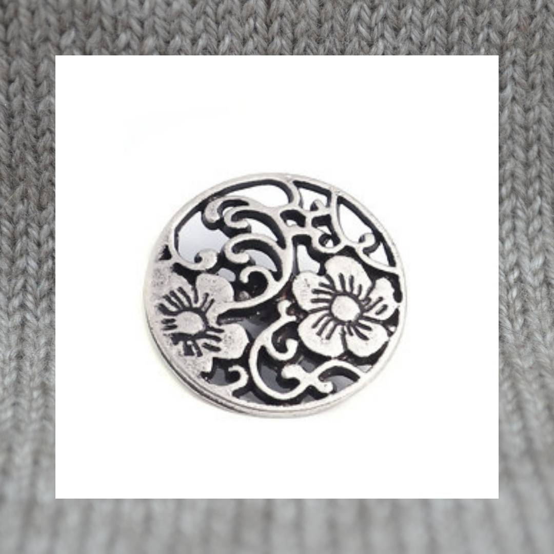 Filled Filigree Carved Flower Pattern - Antique Silver Shank Buttons 19mm / 6/8"