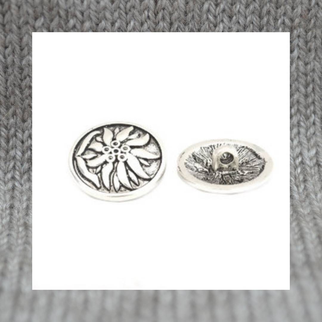 Edelweiss - Antique Silver Shank Buttons 14mm x 14mm / 4/8"