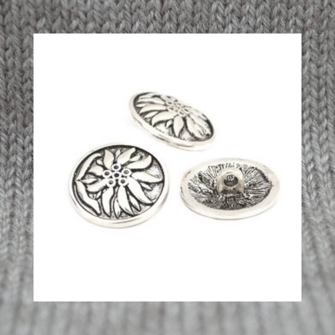 Edelweiss - Antique Silver Shank Buttons 14mm x 14mm / 4/8"