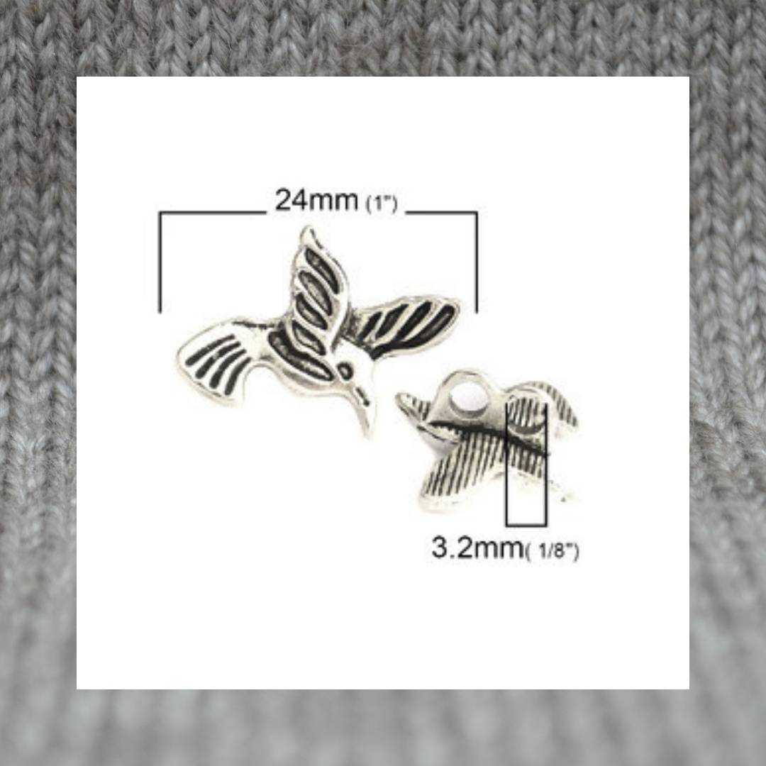 Bird metal shank buttons in a zinc based alloy, antique silver, 24mm 19mm 1inch 6/8"