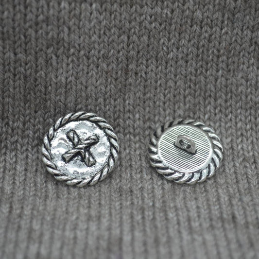 Cabled Cross metal shank buttons in a zinc based alloy, silver, 20mm 6/8"