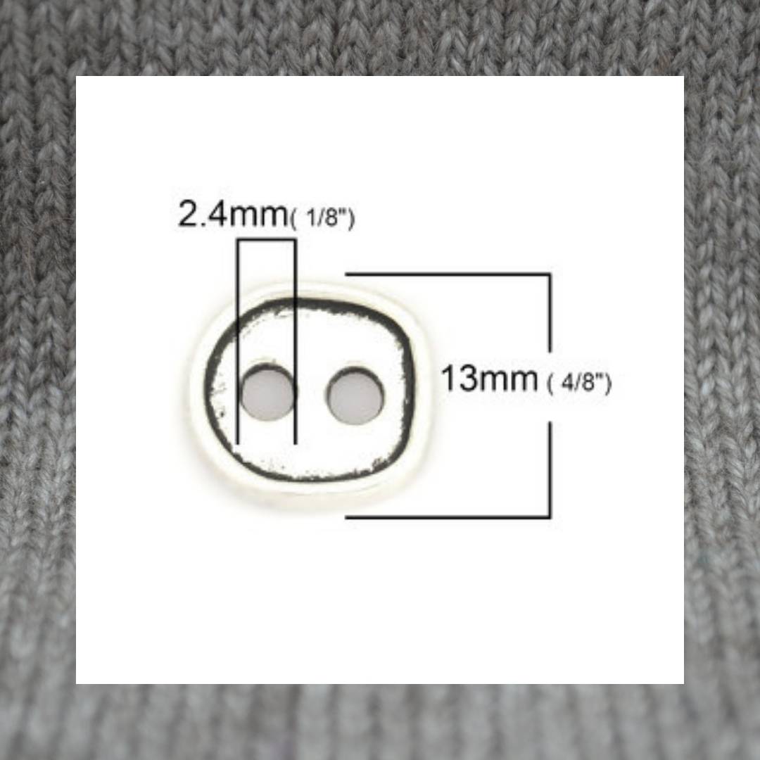 Two Hole button metal flat buttons in a zinc based alloy, antique silver, 13mm 12mm 4/8"