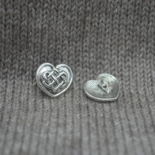 Celtic Knot Heart metal shank buttons in a zinc based alloy, antique silver 14mm 13mm 4/8"