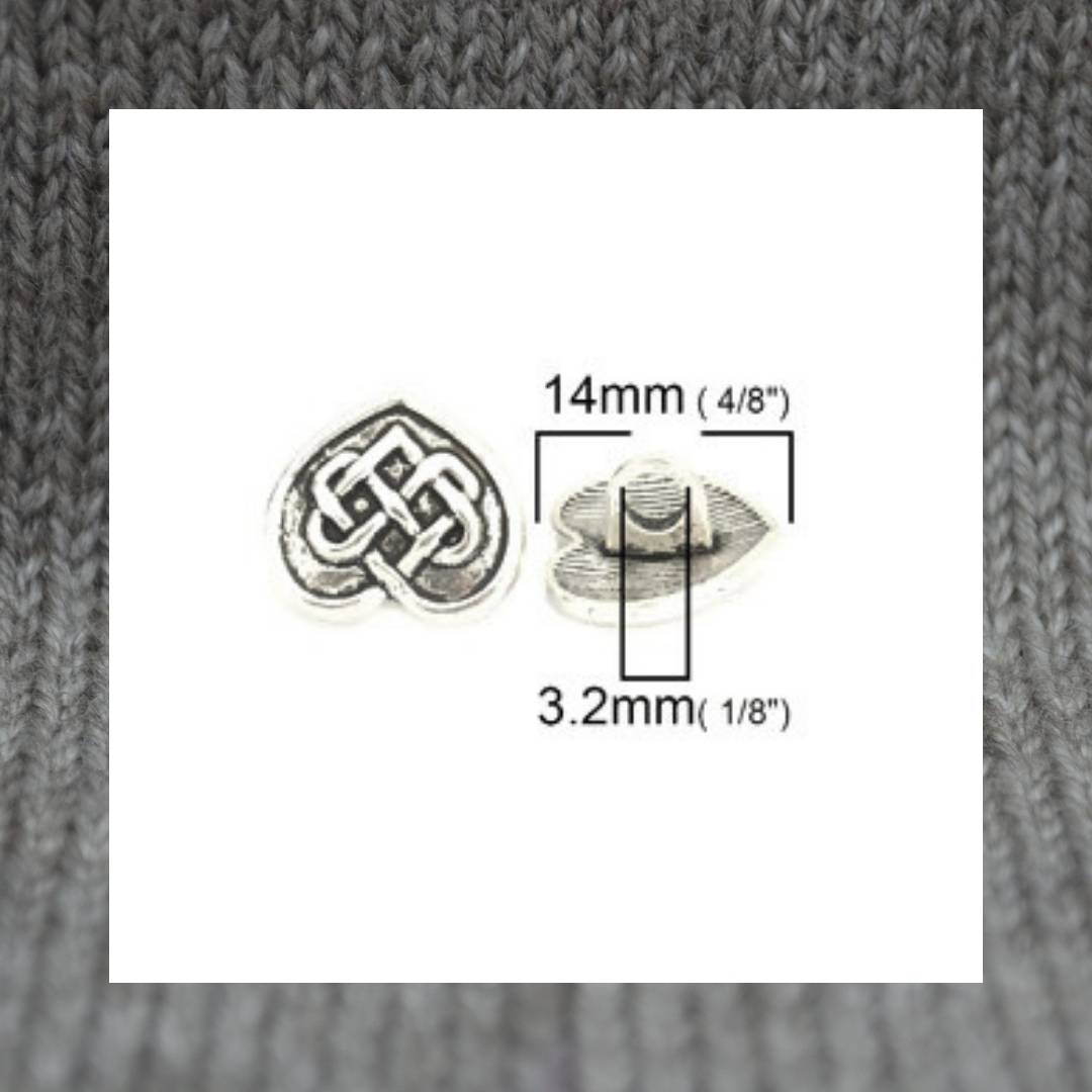 Celtic Knot Heart metal shank buttons in a zinc based alloy, antique silver 14mm 13mm 4/8"