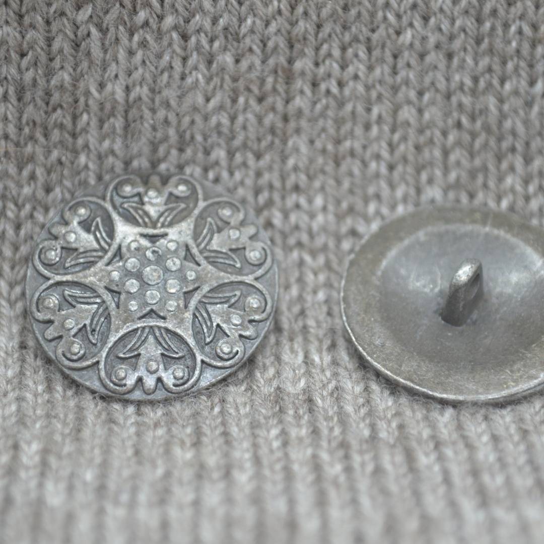 Carved Flower pattern metal shank buttons in a zinc based alloy, dark antique silver, 25mm 1"