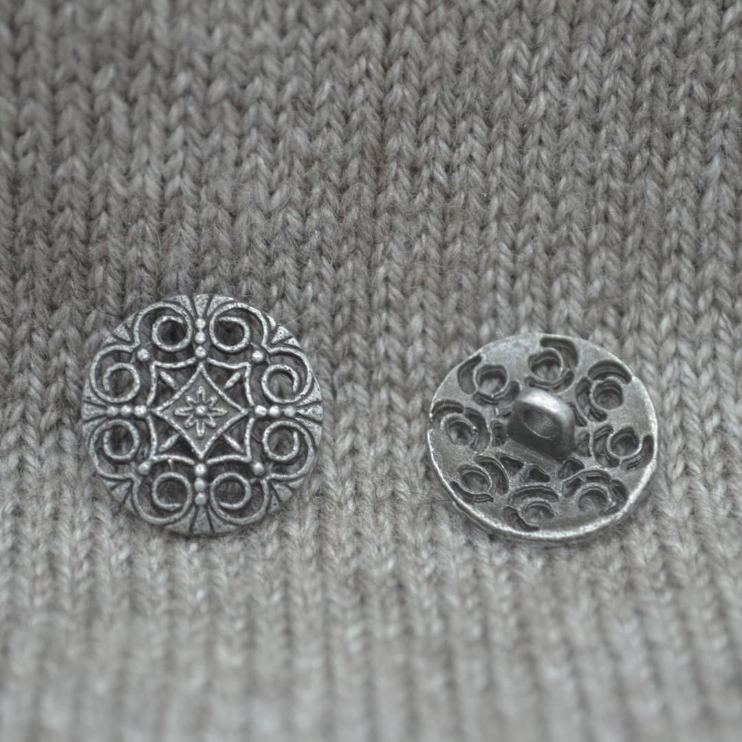 Hollow Flower pattern metal shank buttons in a zinc based alloy, dark antique silver, 18mm 6/8"