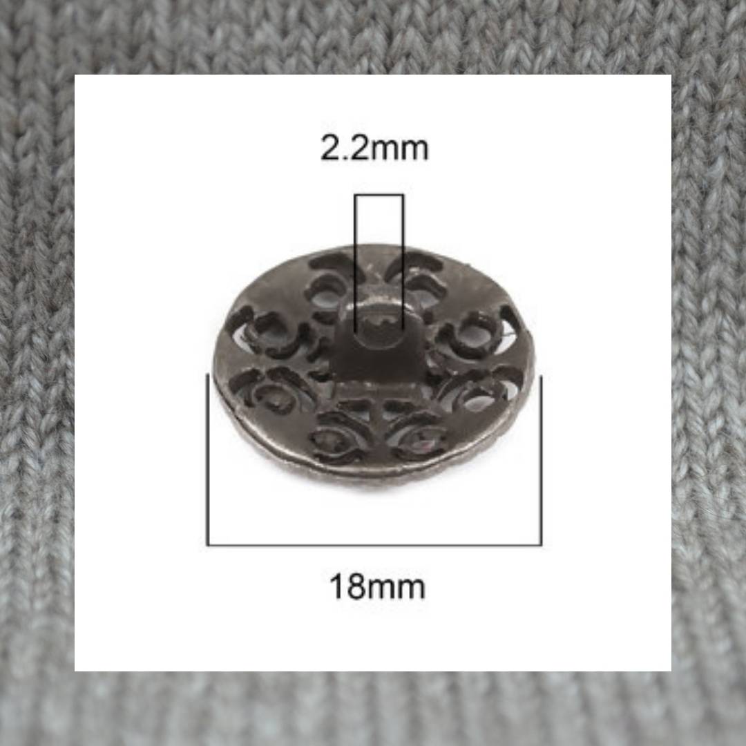 Hollow Flower pattern metal shank buttons in a zinc based alloy, dark antique silver, 18mm 6/8"