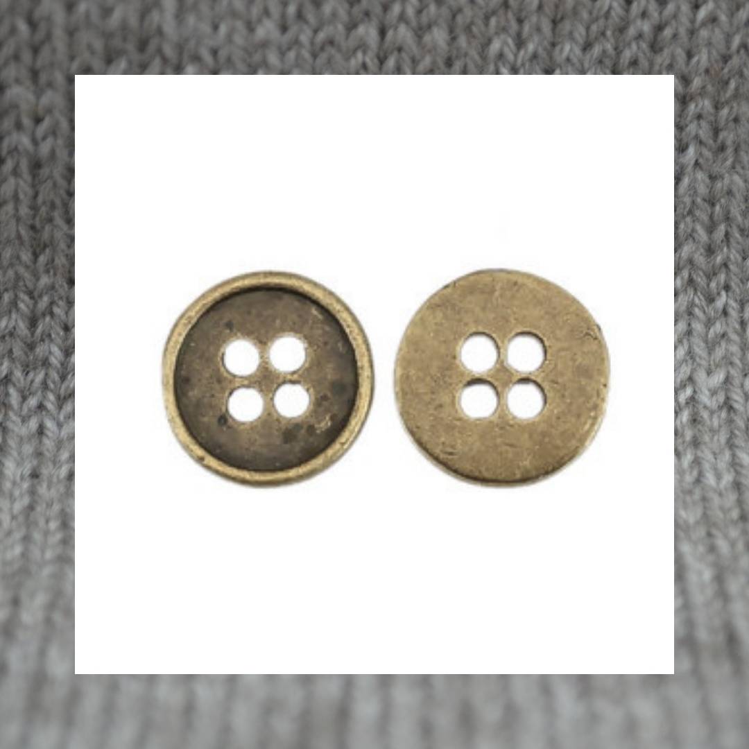 Four Hole button - metal buttons in a zinc based alloy, antique bronze, 13mm 4/8"