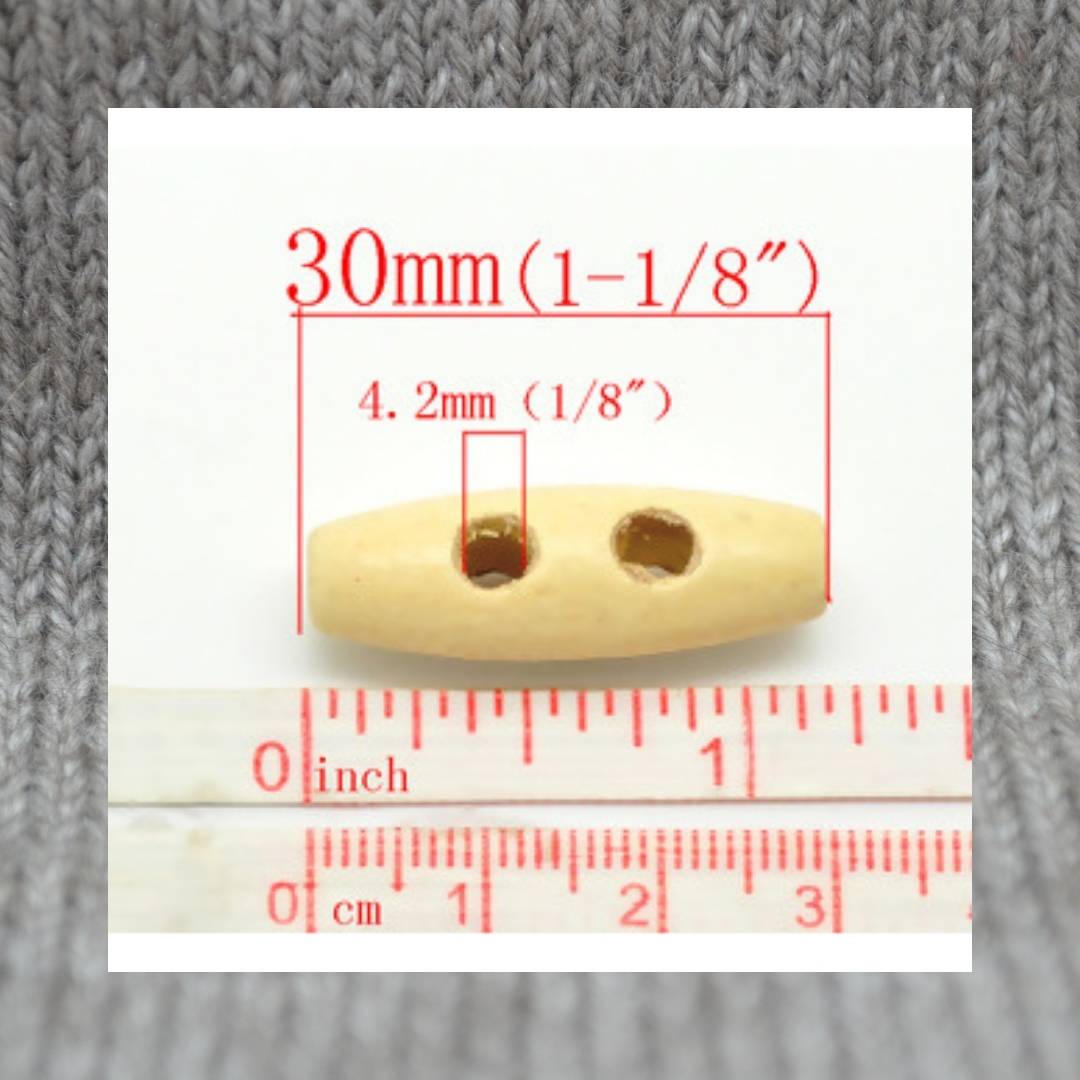 Wooden Toogle button, 30mm x 10mm 1 1/8" x 3/8"