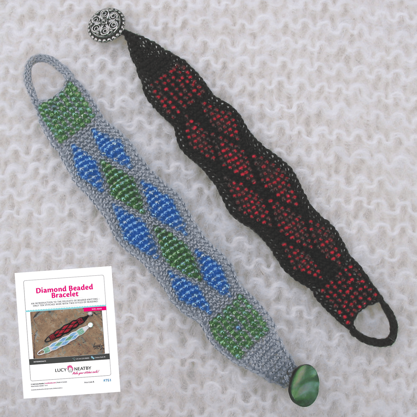 Diamond-Patterned Beaded Bracelet by Lucy Neatby - Digital Pattern