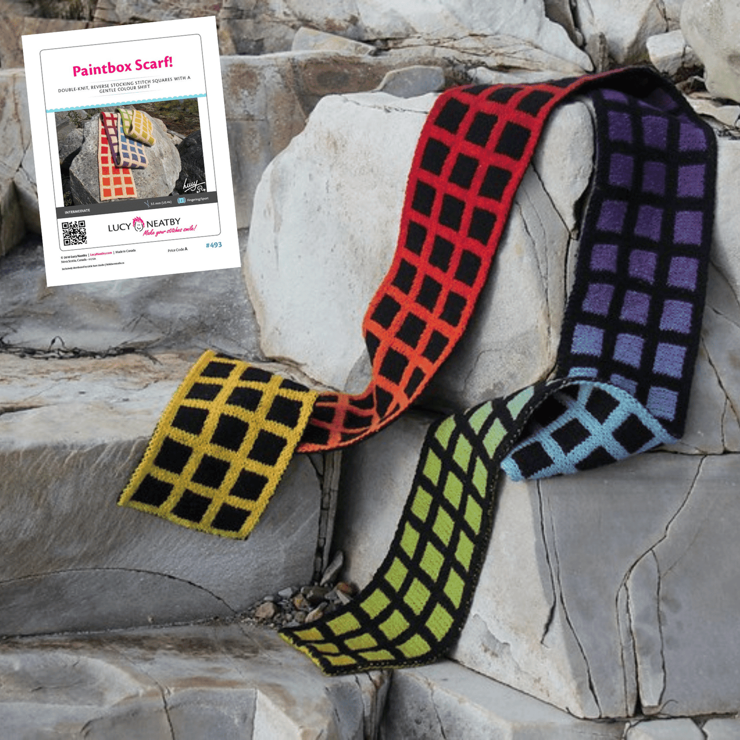 Écharpe en tricot double Paintbox de Lucy Neatby - Modèle numérique