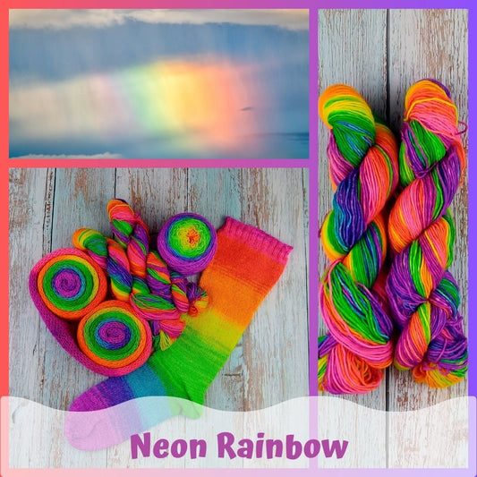 Gradient - Neon Rainbow - Chickadee Fingering/Sock - Ready to ship