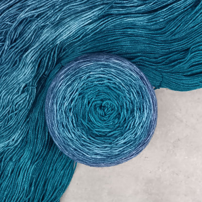 Teal I see your denim - Shawl Size - 200 grams - Mongolian Lark Fingering - 70/20/10 Merino Yak Silk