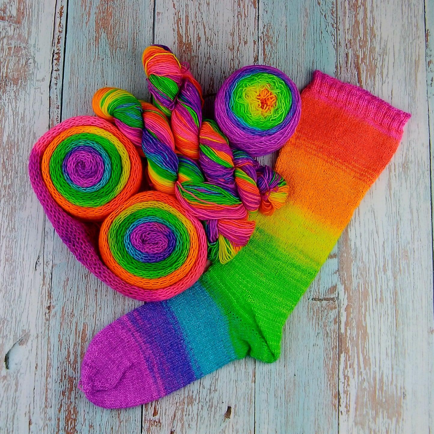 Gradient - Neon Rainbow - Chickadee Fingering/Sock - Ready to ship