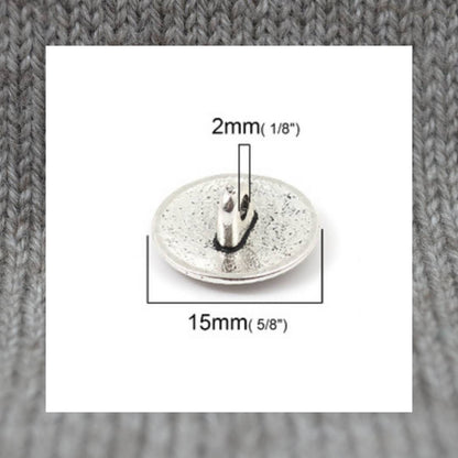 Carved pattern motif silver metal shank buttons in a zinc based alloy 15mm 5/8"