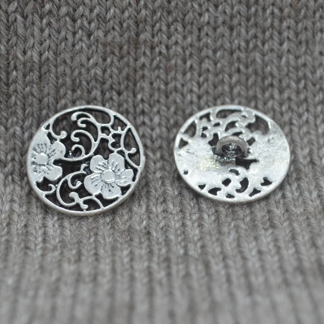 Filled Filigree Carved Flower Pattern - Antique Silver Shank Buttons 19mm / 6/8"