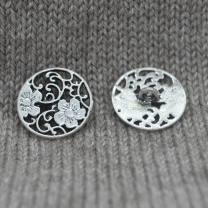 Boutons à tige en argent antique avec motif de fleur sculptée en filigrane rempli 19 mm / 6/8"