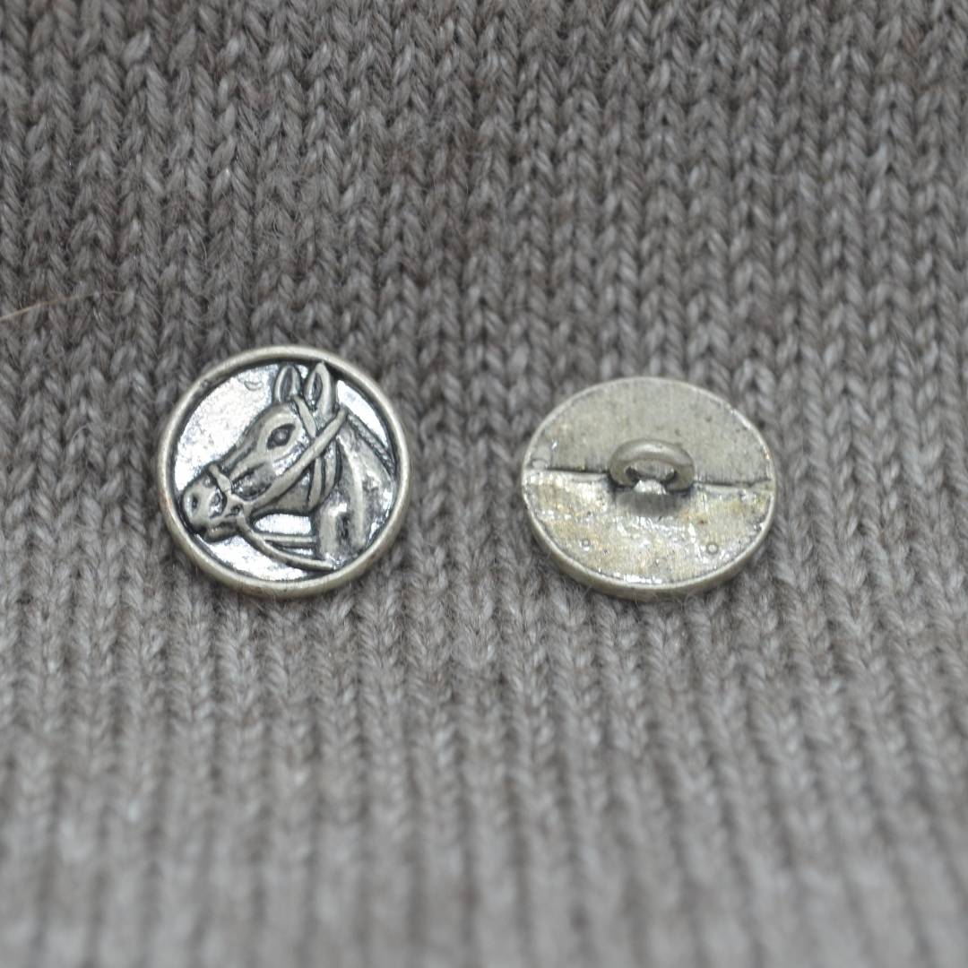 Horse motif filled silver metal shank buttons in a zinc based alloy 15mm 5/8"
