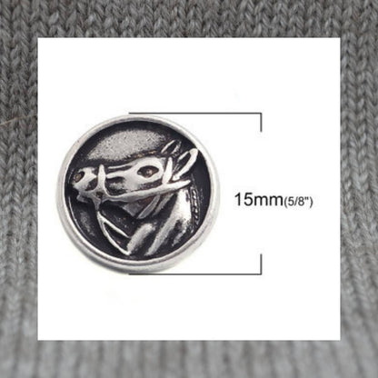 Horse motif filled silver metal shank buttons in a zinc based alloy 15mm 5/8"