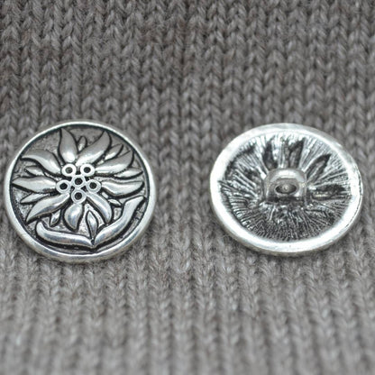 Edelweiss - Boutons à tige en argent antique 14 mm x 14 mm