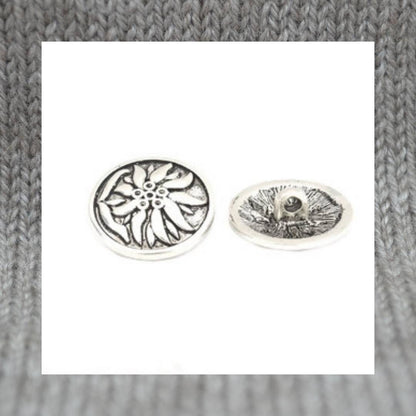Edelweiss - Boutons à tige en argent antique 14 mm x 14 mm