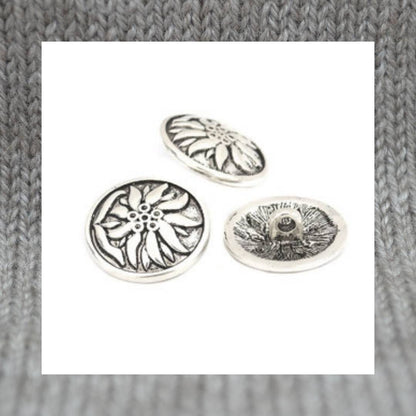 Edelweiss - Boutons à tige en argent antique 14 mm x 14 mm