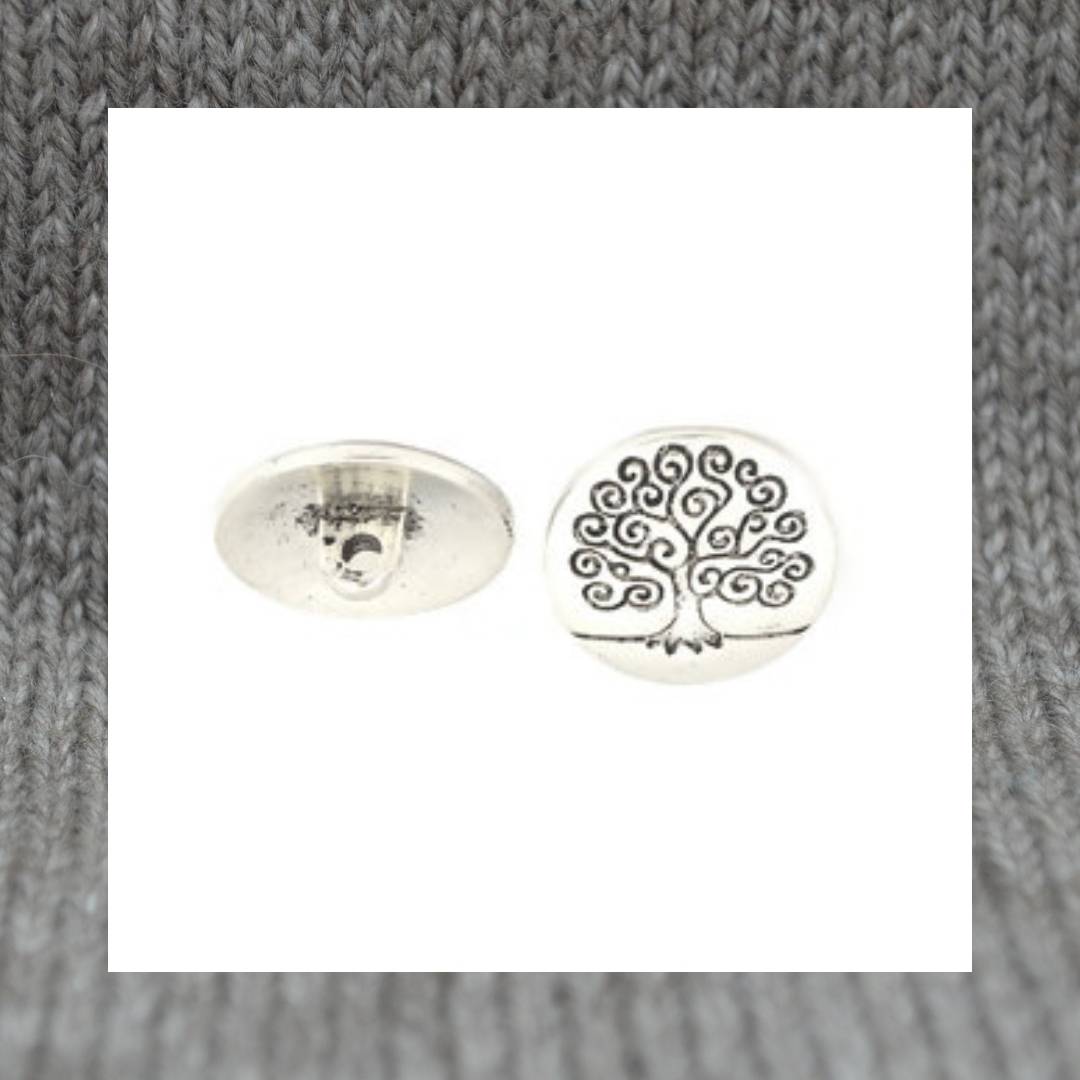 Tree of Life motif metal shank buttons in a zinc based alloy, silver, 19mm 6/8"