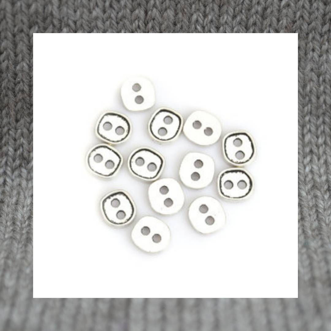 Two Hole button metal flat buttons in a zinc based alloy, antique silver, 13mm 12mm 4/8"