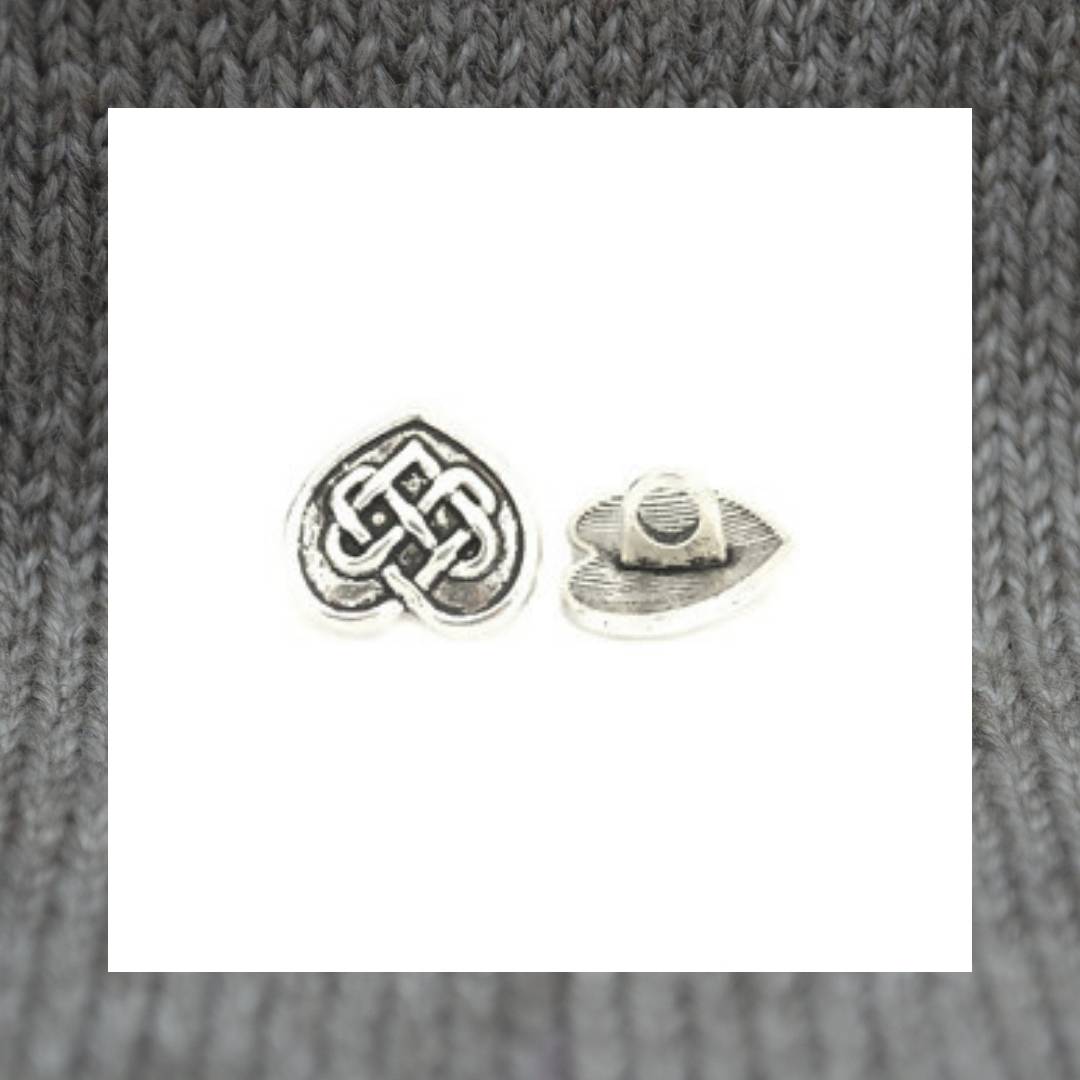 Celtic Knot Heart metal shank buttons in a zinc based alloy, antique silver 14mm 13mm 4/8"