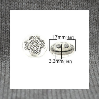 Heart Flower metal shank buttons in a zinc based alloy, antique silver, 17mm 5/8"