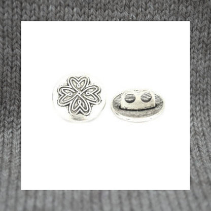 Heart Flower metal shank buttons in a zinc based alloy, antique silver, 17mm 5/8"