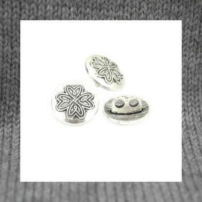 Heart Flower metal shank buttons in a zinc based alloy, antique silver, 17mm 5/8"