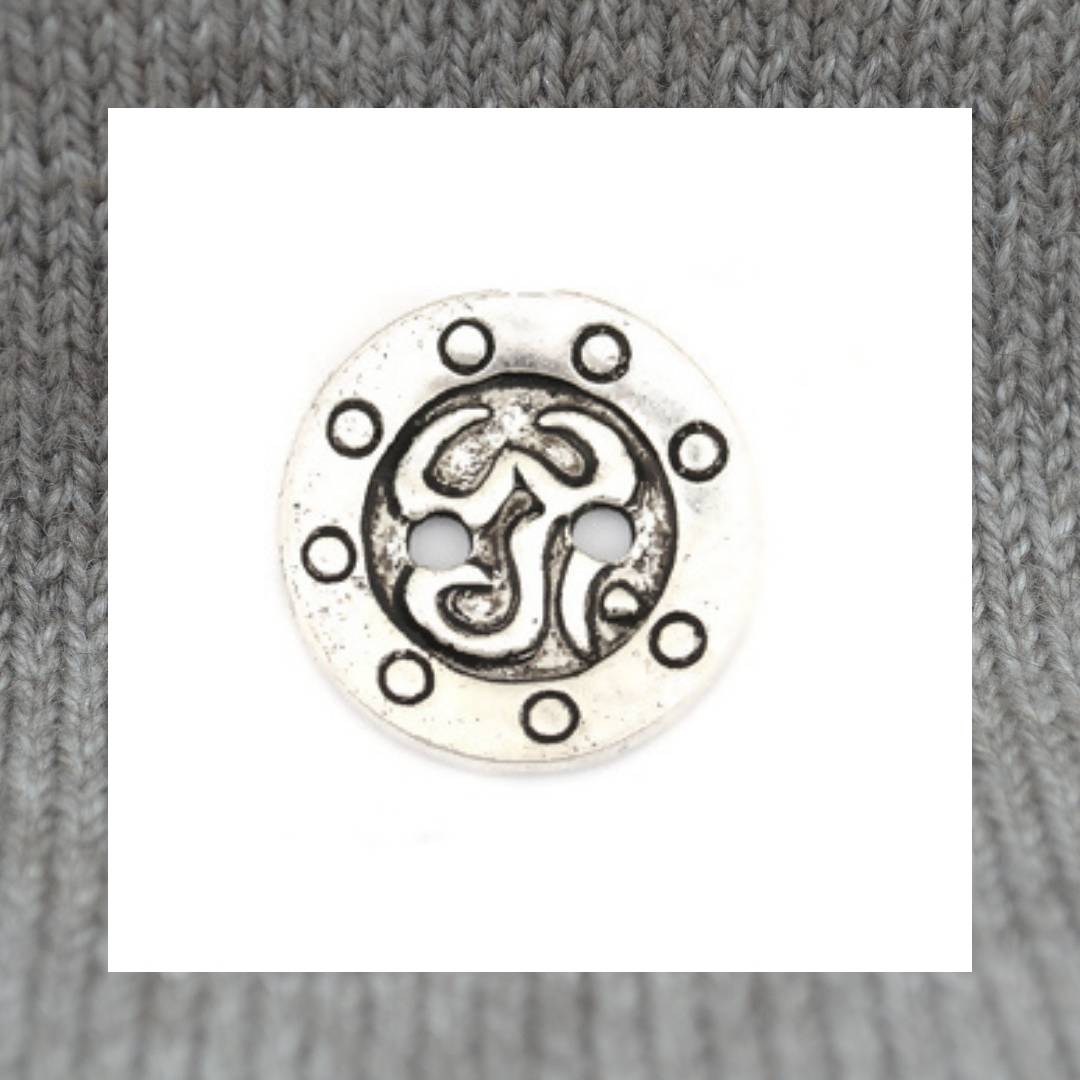 Om Symbol metal buttons in a zinc based alloy, antique silver, 16mm 5/8"