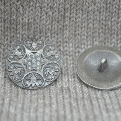 Carved Flower pattern metal shank buttons in a zinc based alloy, dark antique silver, 25mm 1"