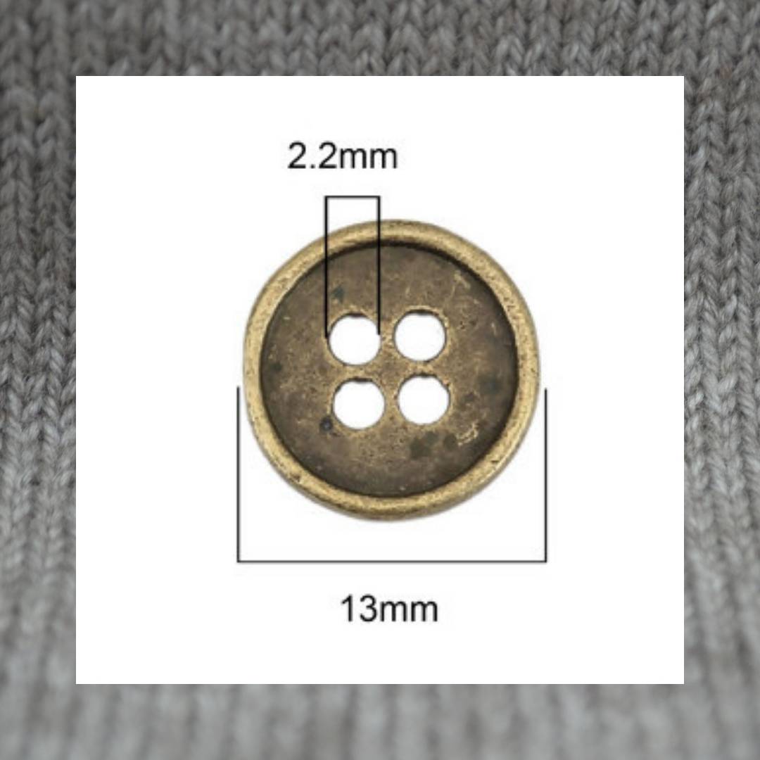 Four Hole button - metal buttons in a zinc based alloy, antique bronze, 13mm 4/8"