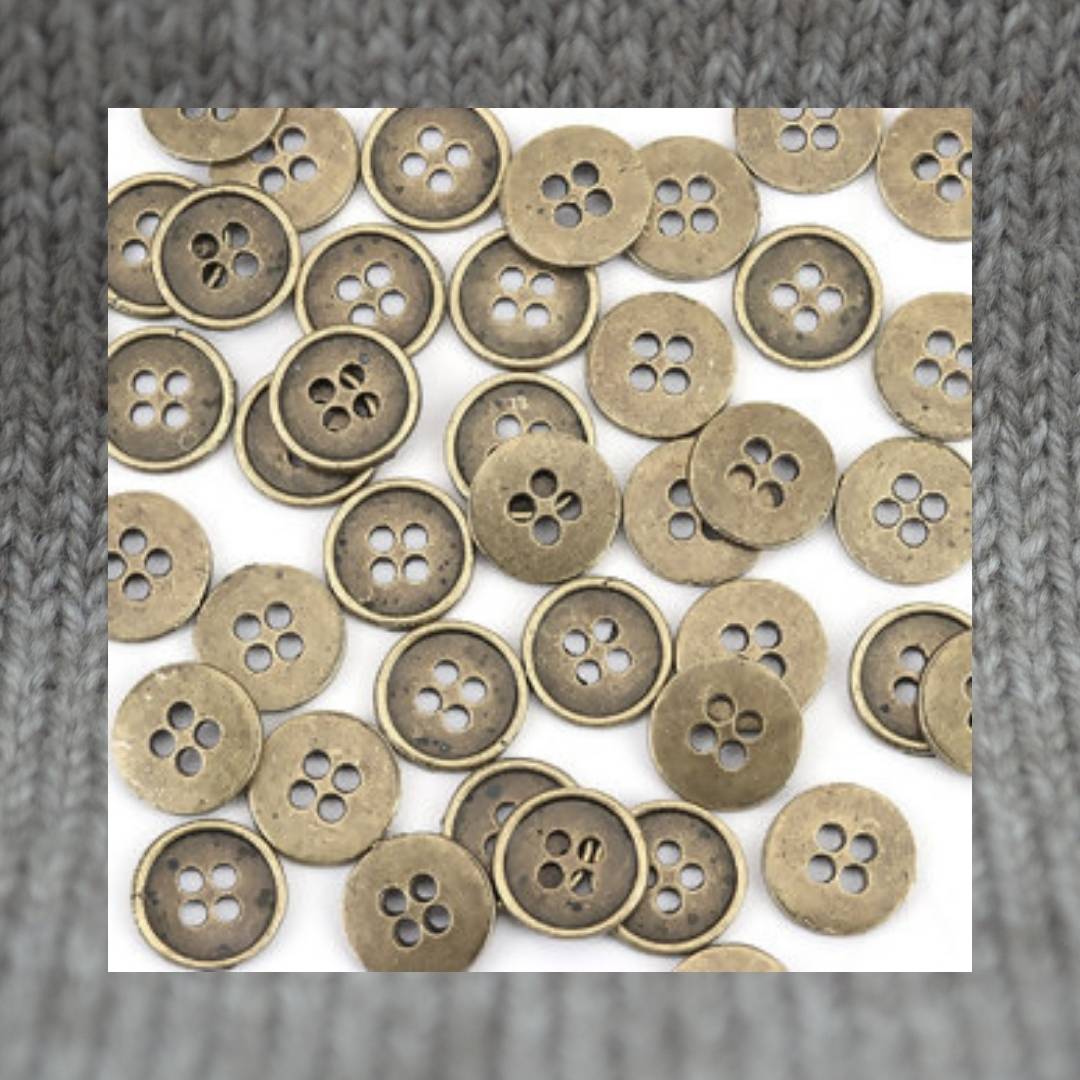Four Hole button - metal buttons in a zinc based alloy, antique bronze, 13mm 4/8"