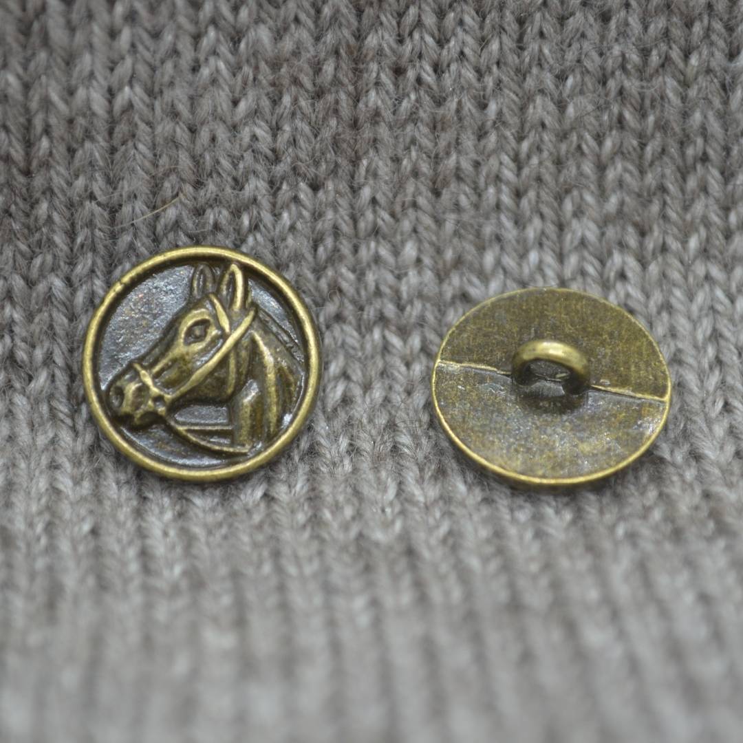 Horse motif filled metal shank buttons in a zinc based alloy, antique bronze, 15mm 5/8"