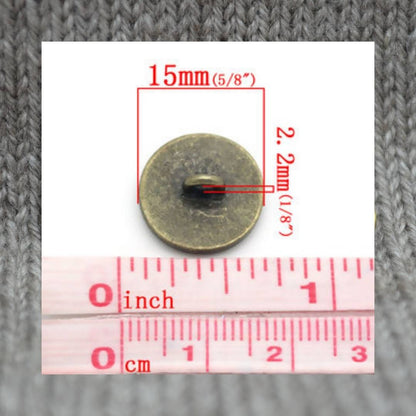 Horse motif filled metal shank buttons in a zinc based alloy, antique bronze, 15mm 5/8"