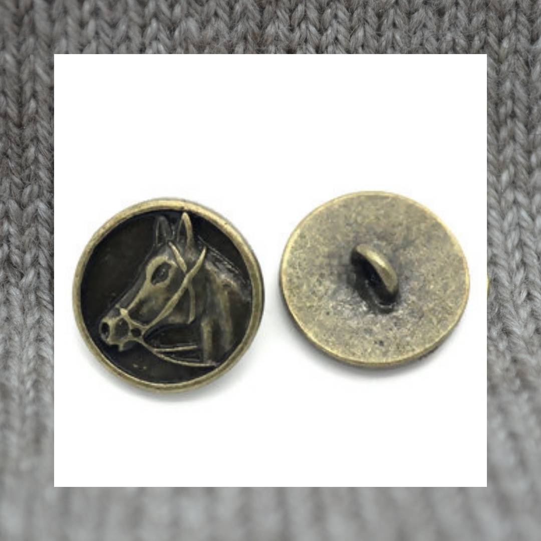 Horse motif filled metal shank buttons in a zinc based alloy, antique bronze, 15mm 5/8"