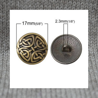 Celtic Knot metal shank buttons in a zinc based alloy, antique bronze, 17mm 5/8"