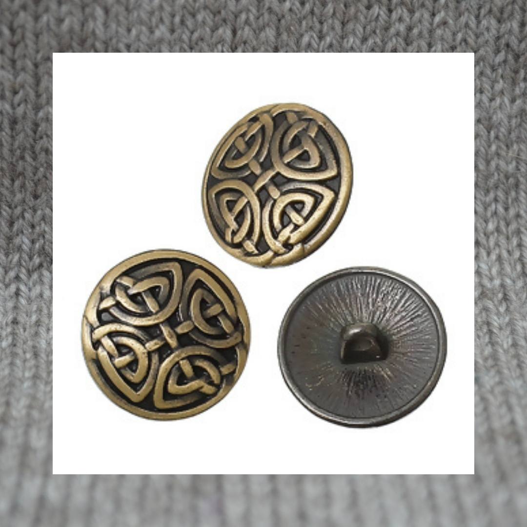 Celtic Knot metal shank buttons in a zinc based alloy, antique bronze, 17mm 5/8"