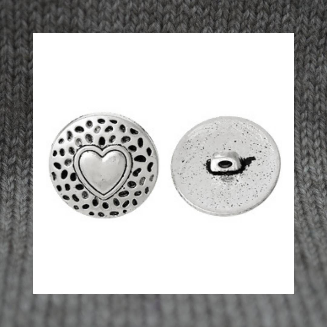 Heart - Antique Silver Shank Buttons 18mm / 6/8
