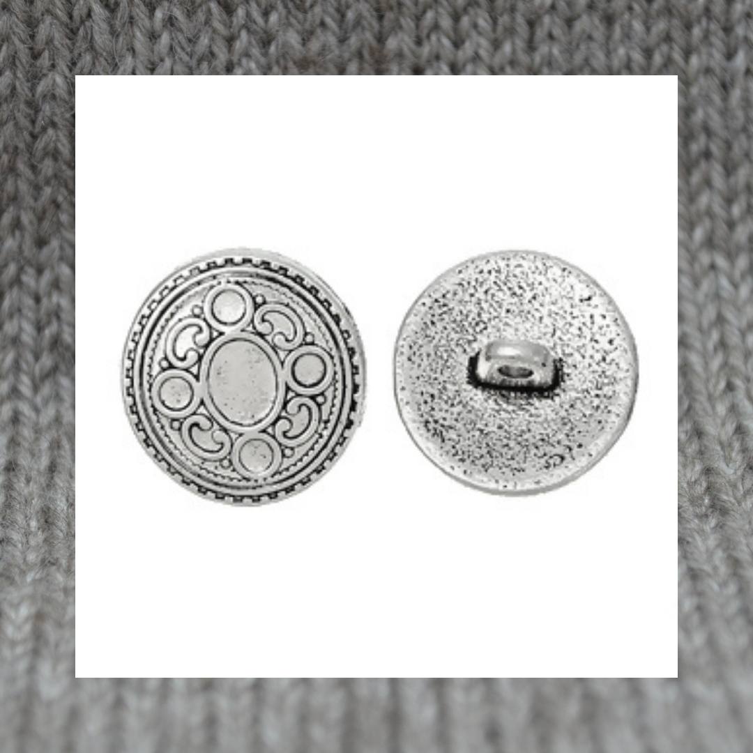 Circle metal shank buttons in a zinc based alloy, antique silver, 17mm 5/8"