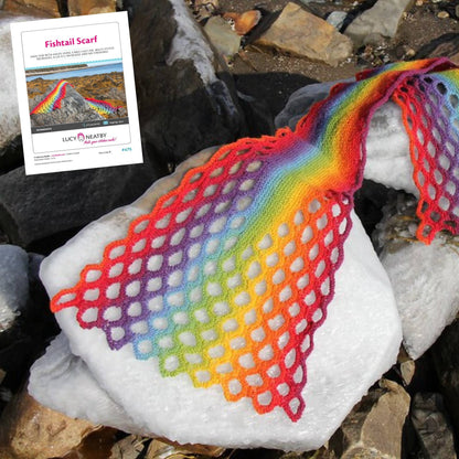Digital knitting pattern for the Fishtail Scarf by Lucy Neatby, a scarf with an interesting method to create holes.