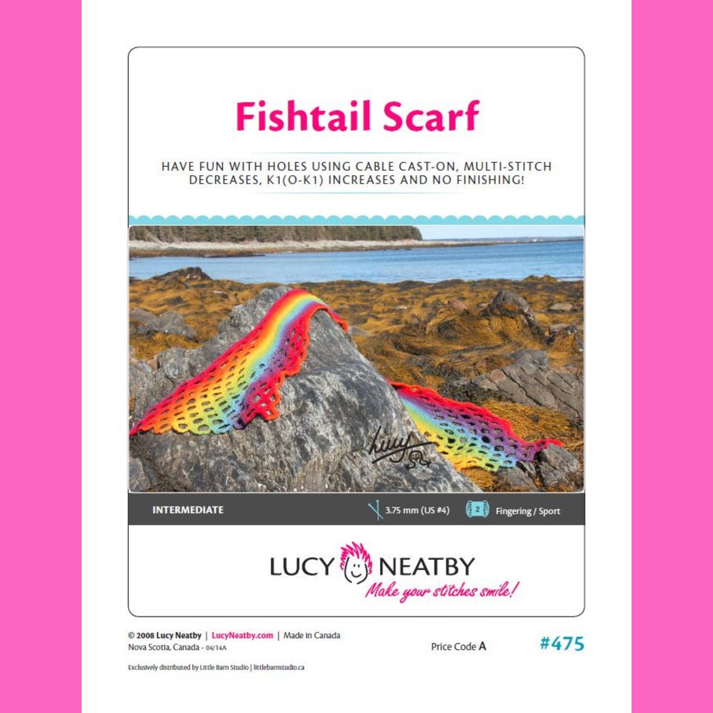 Digital knitting pattern for the Fishtail Scarf by Lucy Neatby, a scarf with an interesting method to create holes.