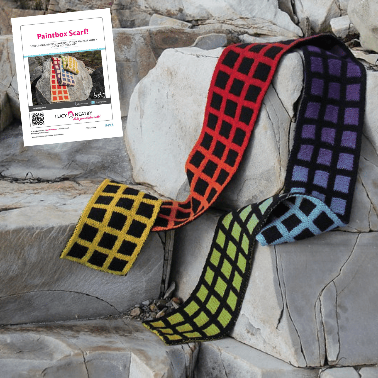 Paintbox Double Knit Scarf by Lucy Neatby - Digital Pattern